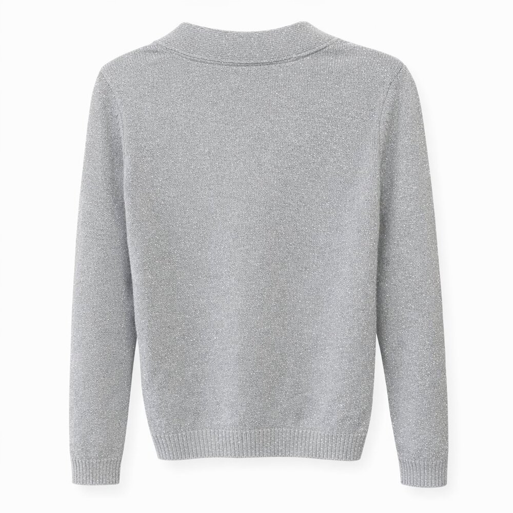 Charter Club Silver Metallic V-Neck Toggle Sweater PM NWOT - Picture 7 of 10